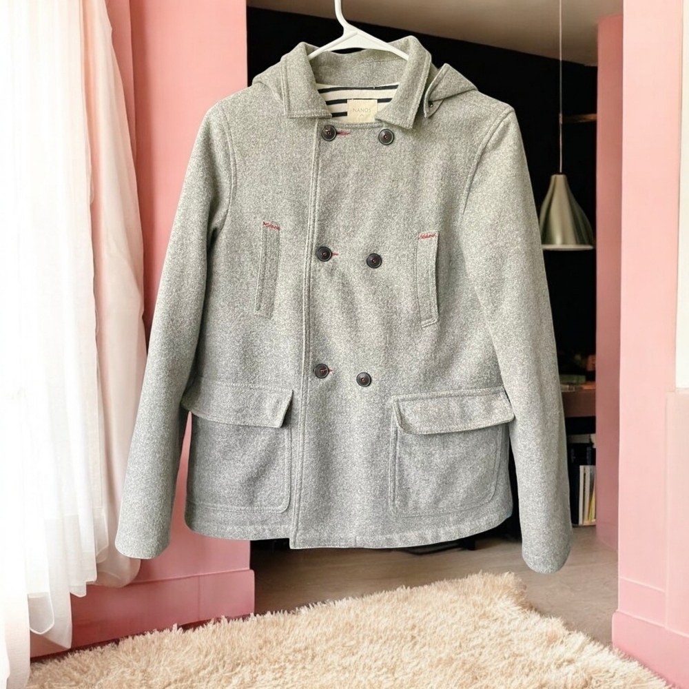 GIRLS COAT WITH HOODIE - GRAY - NANOS - Size 14 - Picture 7 of 7